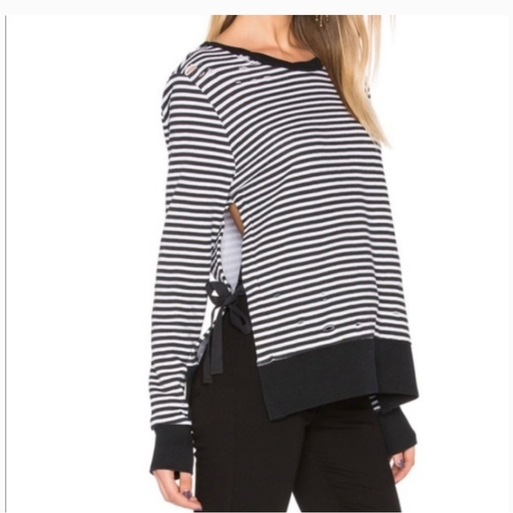 Pam & Gela Striped Distressed Sweatshirt - Picture 1 of 6